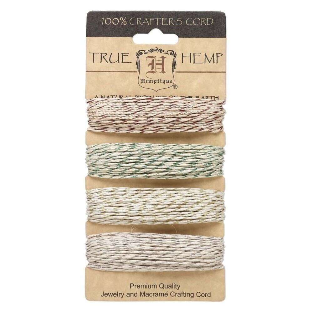 Hemp Variety Pack Metallic Cord 4 Colors Natural with Red Green Gold Silver
